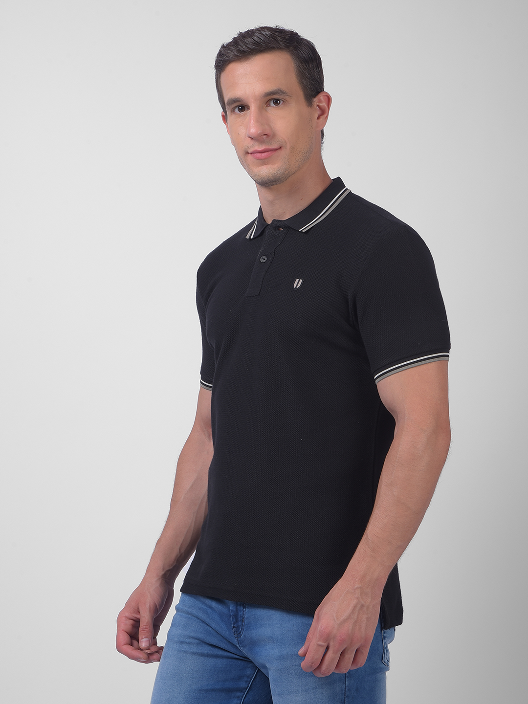 Numero Uno Men Black Polo Tipping Neck T-Shirt